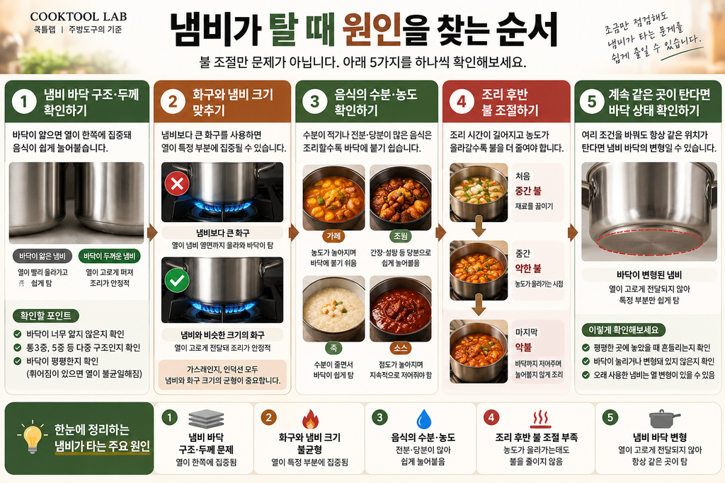 냄비 바닥이 타는 이유 5가지와 원인 확인 순서